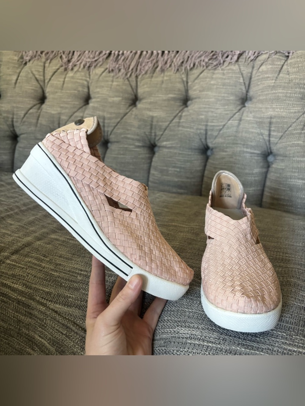 bernie mev. Blush Woven Wedge Slip-On Sneakers